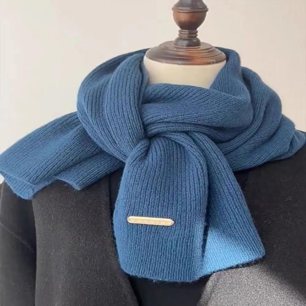 Winter Warm Neckerchief Fake Collar Solid Color Cross Scarf Woolen Thicken Knit Scarf Neck Warmer Women Girls