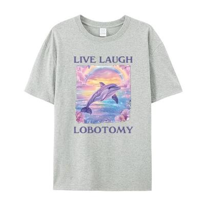 A Funny Dolphin Stem Rainbow Cotton Roundneck Shortsleeved Printed Top for Both Men and Women