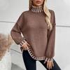 Uformelle gensere med lange armer for kvinner Turtleneck lanternearm Oversized ribbestrikket genser Høst løse gensere Topper for kvinner