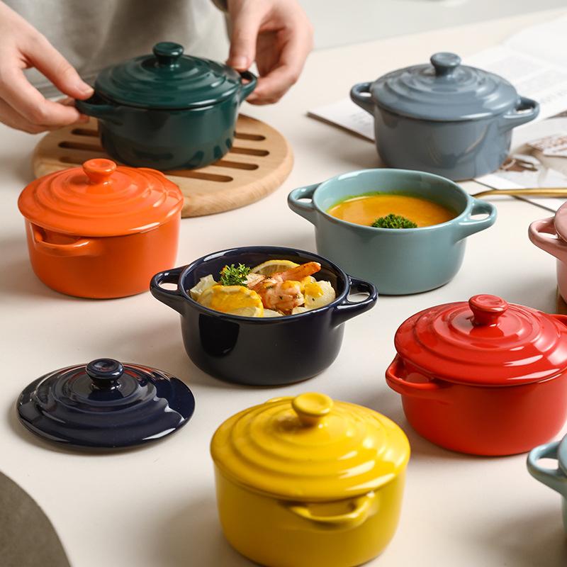 Water Separated Stewing Cup Light Luxury Ceramic Double Ear Stewing Pot with Lid Household Special Bowl