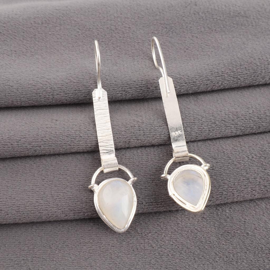 Rainbow Moonstone Gemstone 925 Sterling Silver Jewelry Handmade Earrings 2.3" EE-166-27