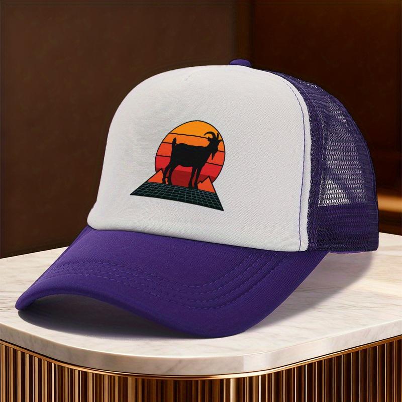 Goat Silhouette Vintage Retro Sunset Trucker Hat Mesh Baseball Cap Unisex Casual Outdoor Adult