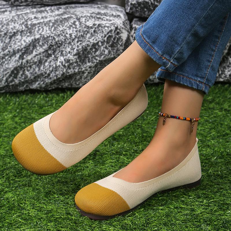 Korean Style Summer Soft Soled Single Shoes for Women Comfortable Knit Breathable Flat Shoes