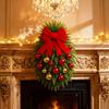 1/2Pcs Christmas Teardrop Swag Wreath with Norfolk Pine Greenery Stairway Swag Red Bow Balls Winter Xmas Hanging Garland Decoration