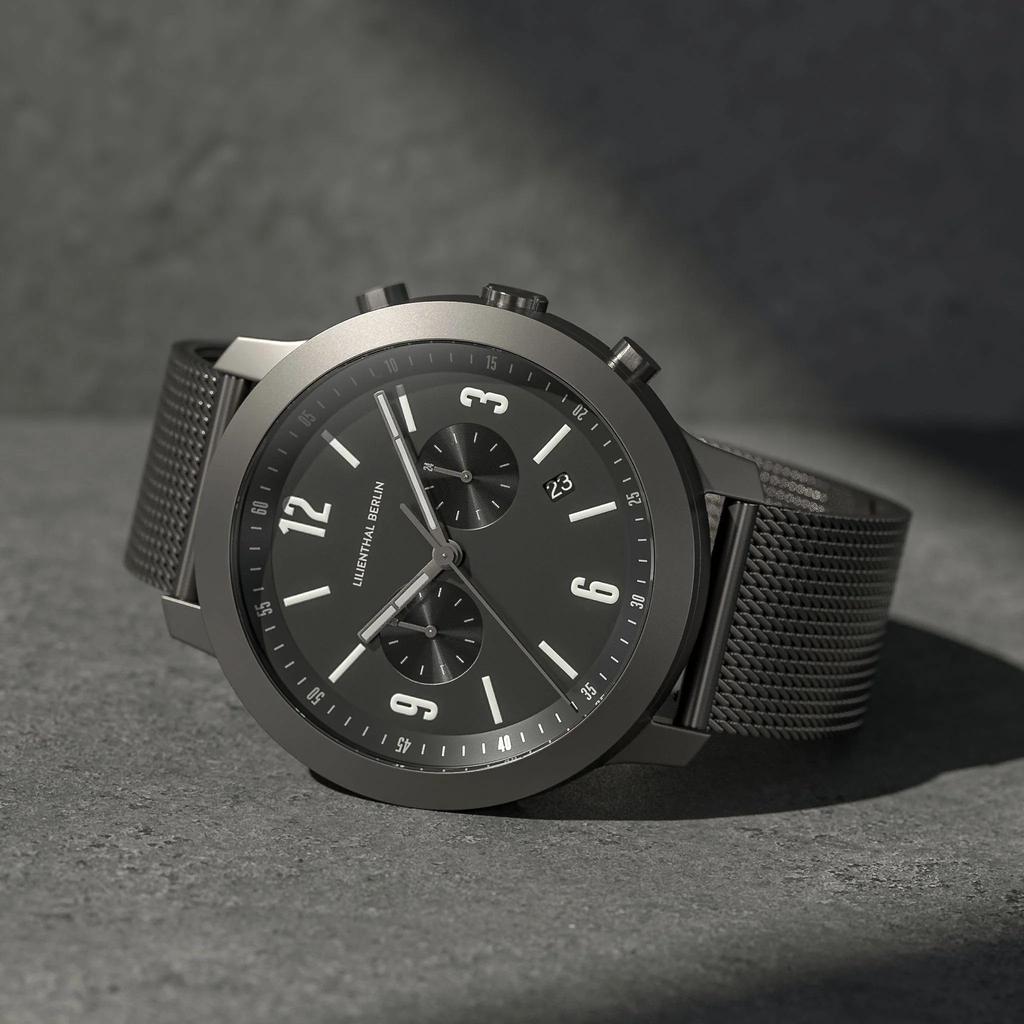 Lilianthal Berlin Chronograph Watch with Date Made in Gray Men's Display, Germany, C02-001-B023F,