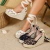 Espadrille Wedge Shoes Women Super High Heels 10.5cm Flowers Summer Platform Party Shoes Comfortable Ladies Wedge Sandals Big Size 42