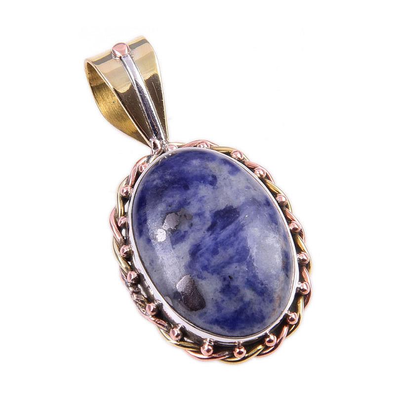 Natürlicher Sodalith Edelstein 925 Massiv Sterlingsilber Zweifarbig Anhänger 1,25'' O0A10