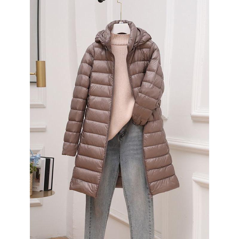 Removable Hat Light and Thin Down Jacket Women's Medium and Long Autumn and Winter New Thin Coat