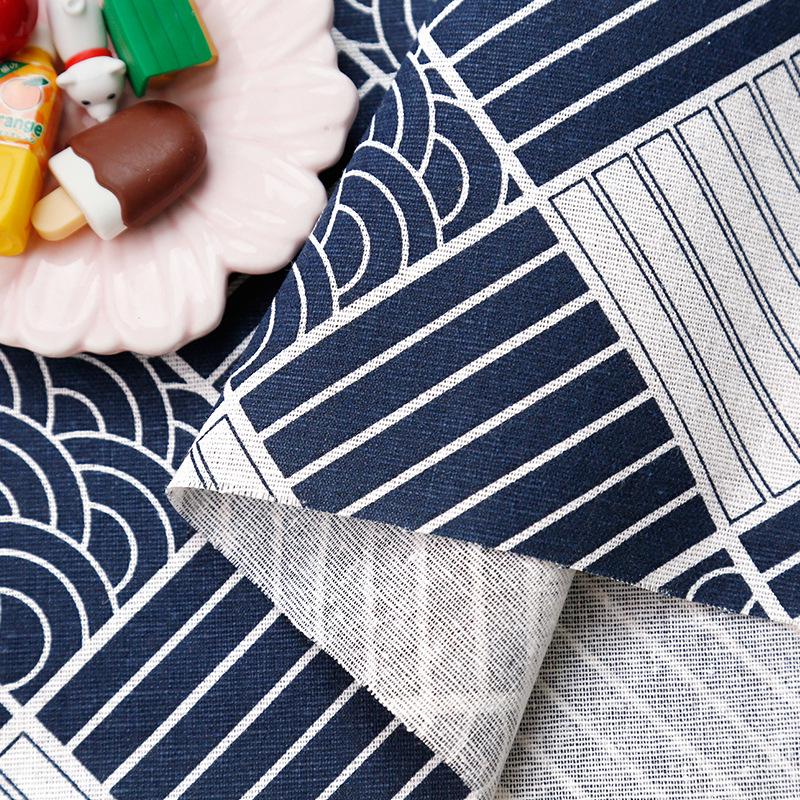 Japanese Ethnic Geometric Wave Print Cotton Linen Fabric for Sofa Cushions & Tablecloths