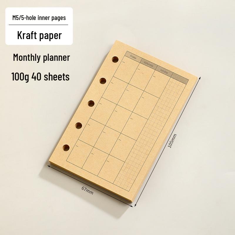 Сменный блок для планера M5 A8: Бумага с 5 отверстиями для скоросшивателя, с горизонтальными линиями, в клетку и чистые листы.