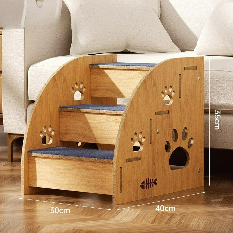 Wooden Dog Stairs Steps Non-Slip Blue Carpeted Steps Sturdy Pet Stairs Safe Pet Ladder Medium Dog Puppy Joint Safety Stairs