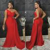 New European & American Fashion Solid Color One-Shoulder Party Dress for Women