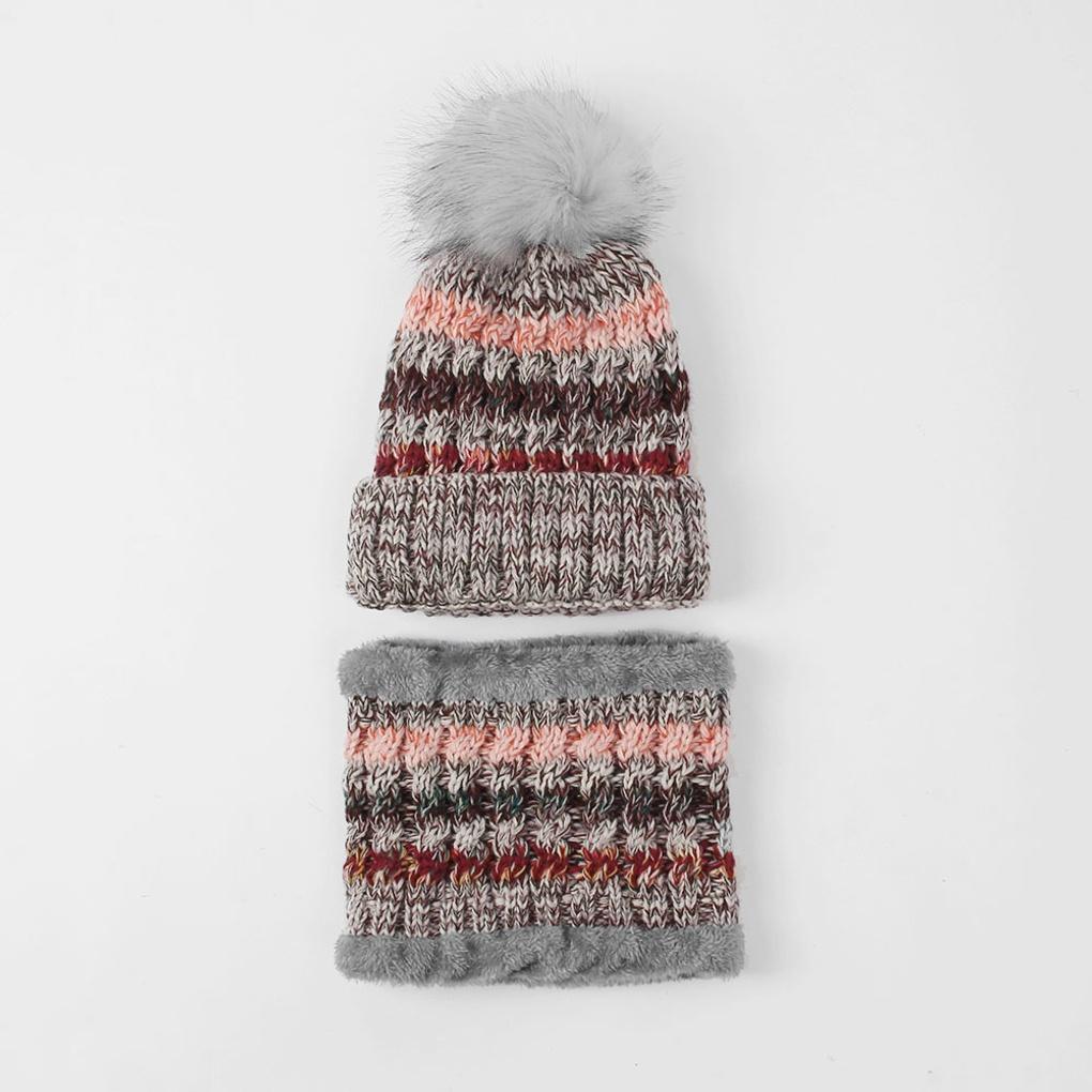 Winter cold weather gear: drop knit neck warmer and fur hat set in gray