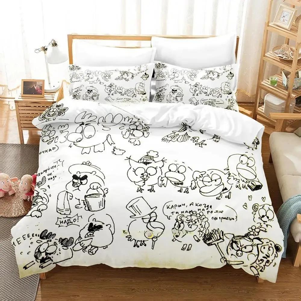 

Comforter Smeshariki Bedding Set Single Twin Full Queen King Size Bed Set Adult Kid Bedroom S 3D Print Anime Bed Comforter (quilt)-EU Single(135*200cm)3pcs