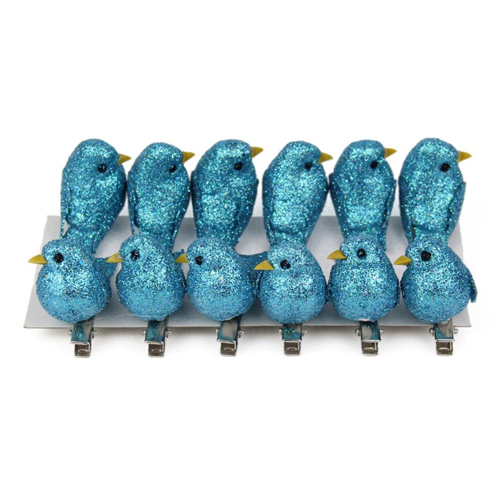 

12PCS Multicolor Artificial Birds Gold Powder Foam Simulation Bird Model Handicraft DIY Accessories Faux Bird Home Decoration синій