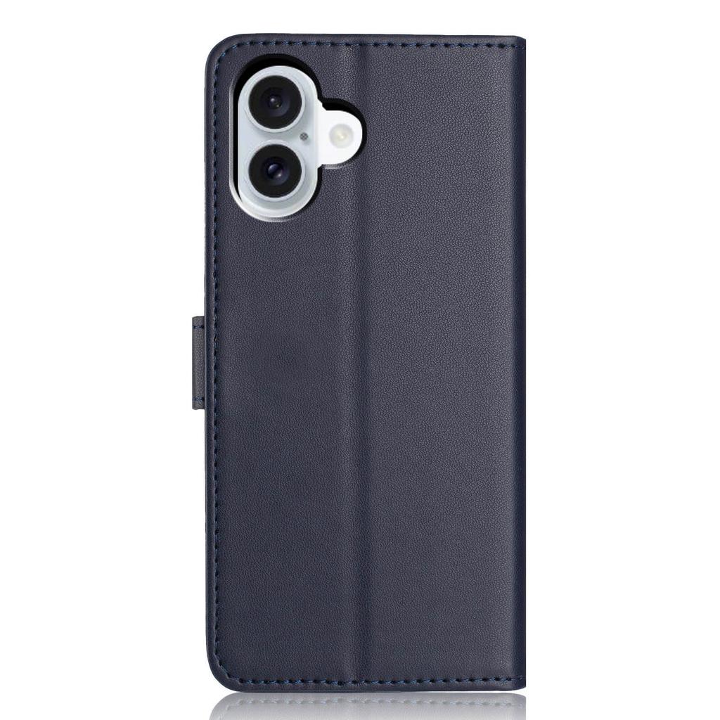 For iPhone 16 Plus Wallet Case with Strap/Multiple Card Slots Solid Color Leather Stand Phone Cover