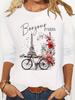 T-shirt con Stampa Floreale Torre Eiffel Parigi Bicicletta