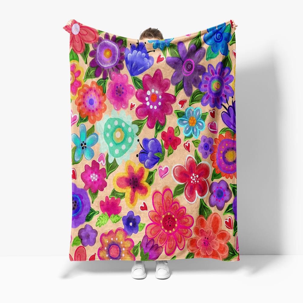 

Colorful Floral Fleece Blanket Soft Warm Throw Blanket for Kids Girls Teens Adults Gift Decoration Sofa Bed Room Decor 75x100cm