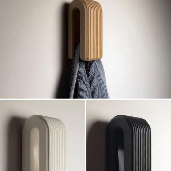 3D Printed Towel Hook Vertical Grain U-Shaped Appearance Adhesive Installation Automatic Locking Hook