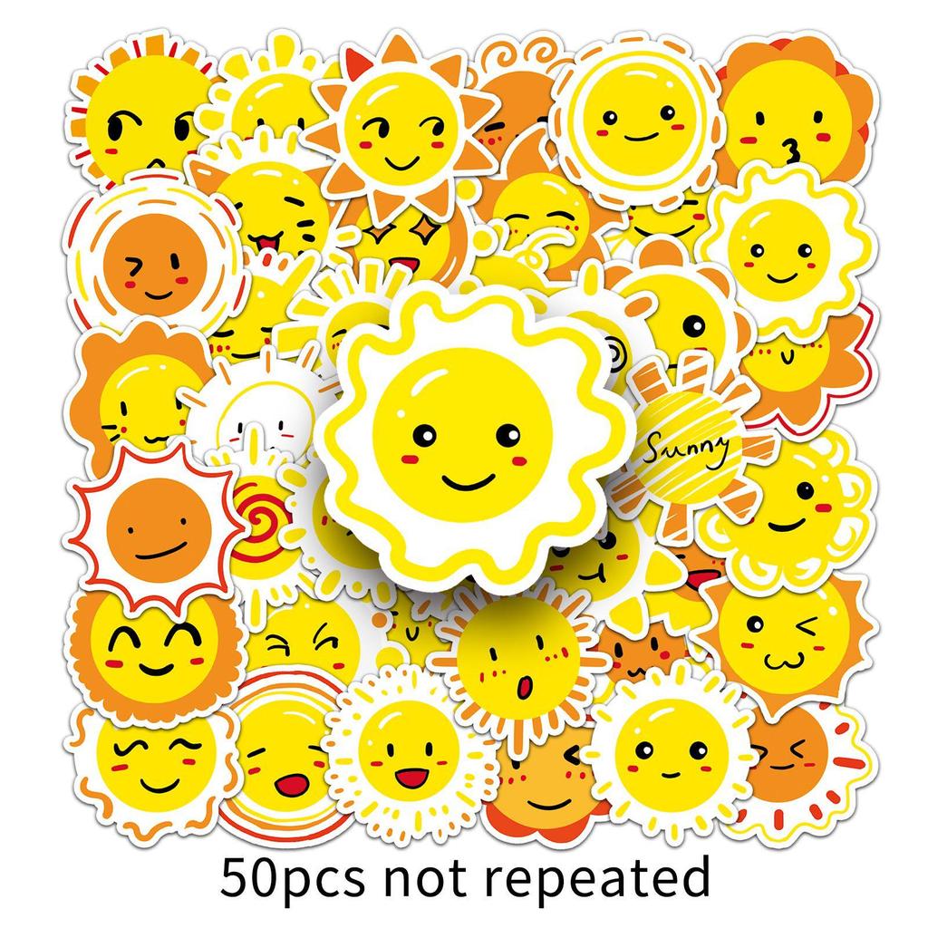 50 Sun Doodle Cartoon Waterproof Stickers for Kids - Creative Decoration for Bottles & Suitcases