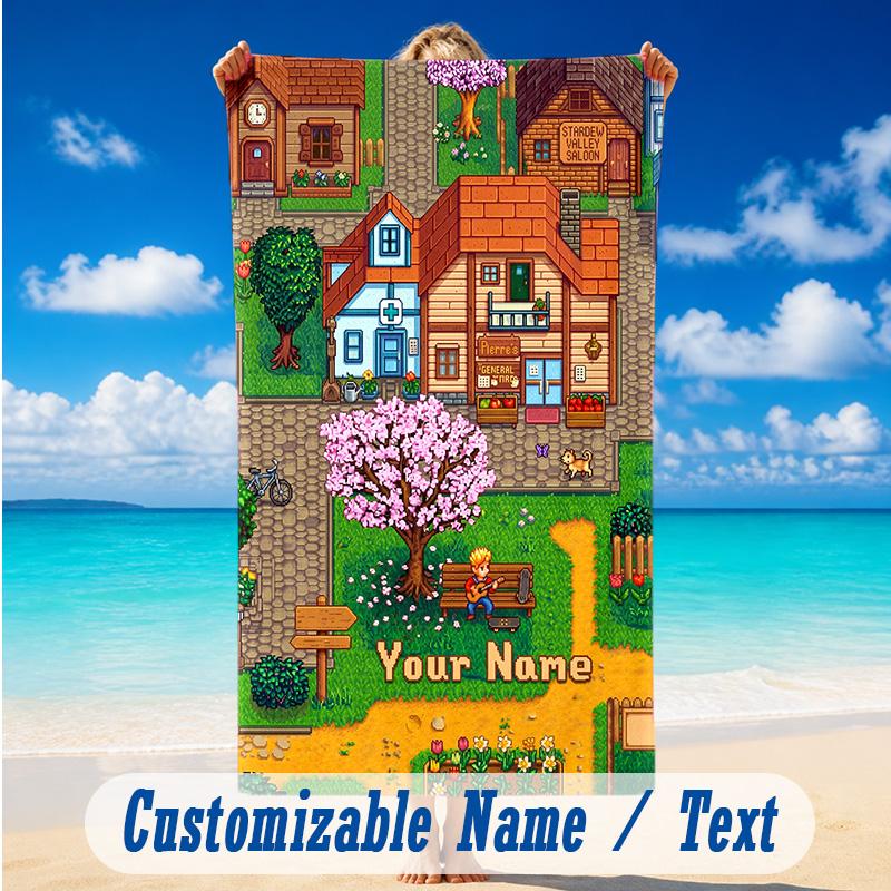 Beach Towel Custom Name Text, Quick Dry Large Towel For Beach HomeStardew Valley