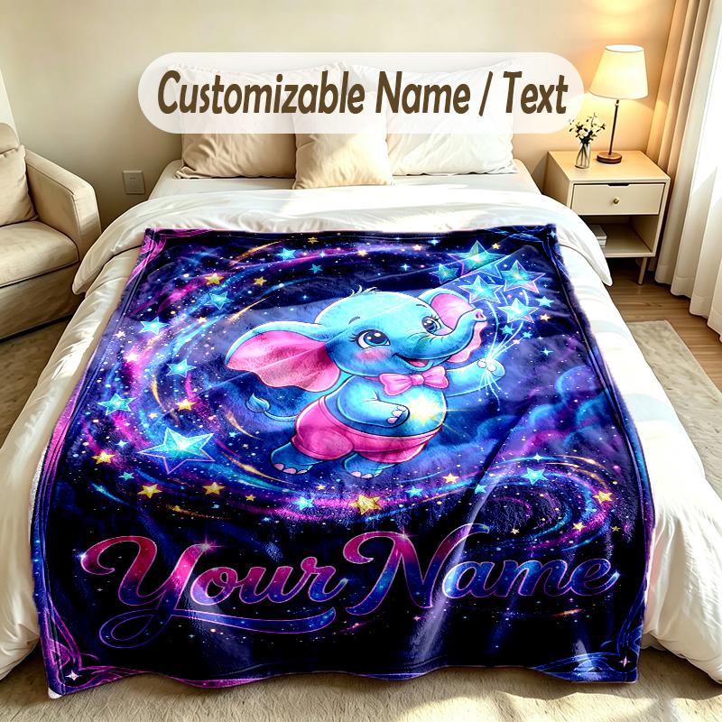 Elefanten-Thema Weiche Decke Personalisierter Benutzerdefinierter Name Textdruck Warme Decke Zuhause Sofa Schlafzimmer Dekoration