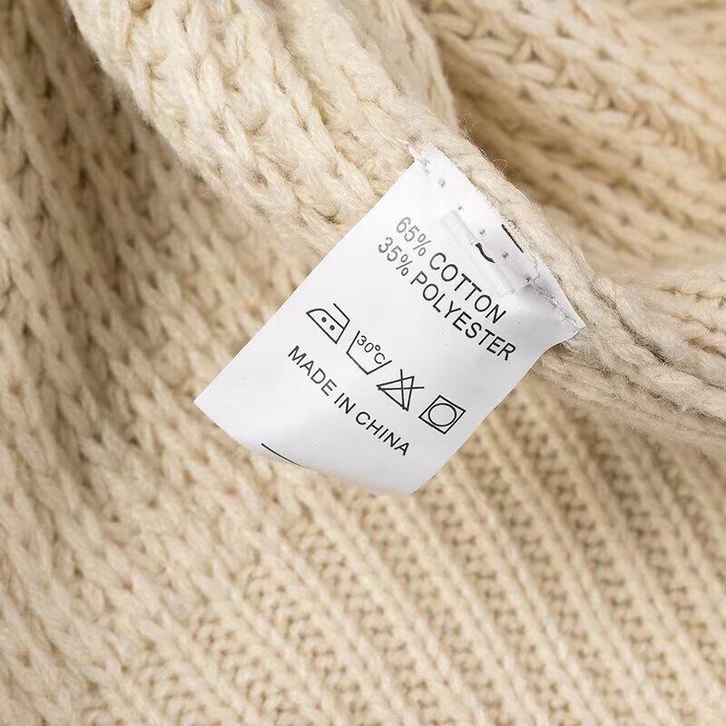 2024 Women's European & American Style Mid-Length Metal Round Neck Pullover Sweater