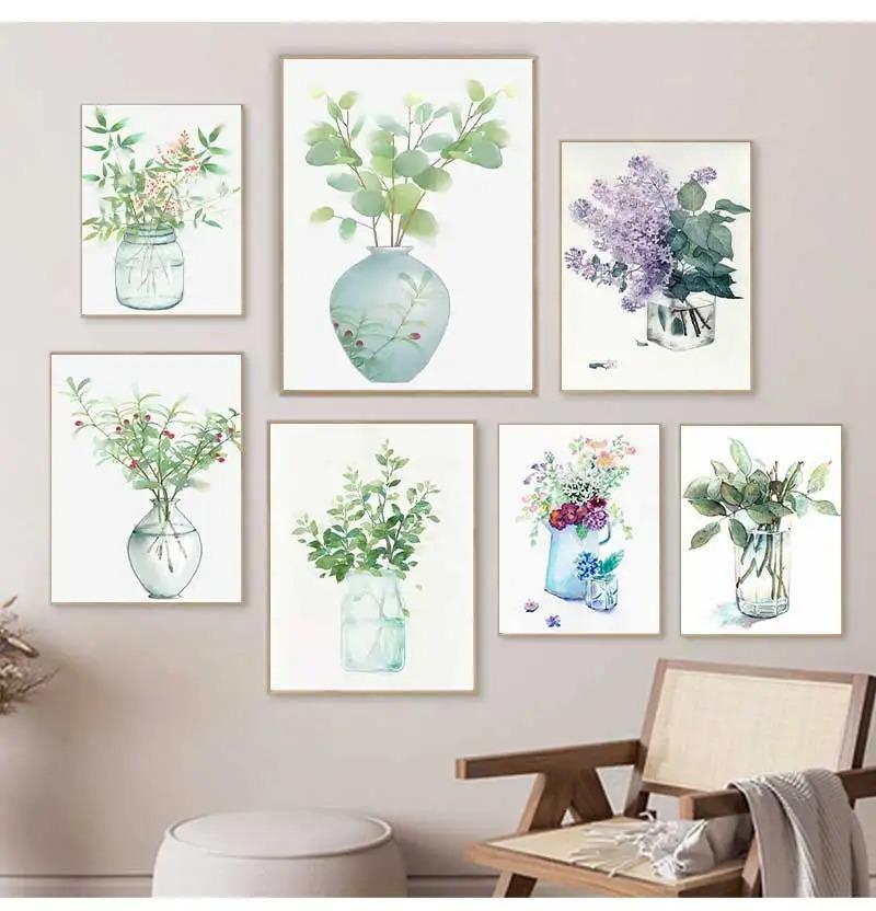 Sunflower Floral Lilac Watercolor Posters Boho Wall Art Canvas Painting Prints Pictures Nordic Style Living Room Interior Decor