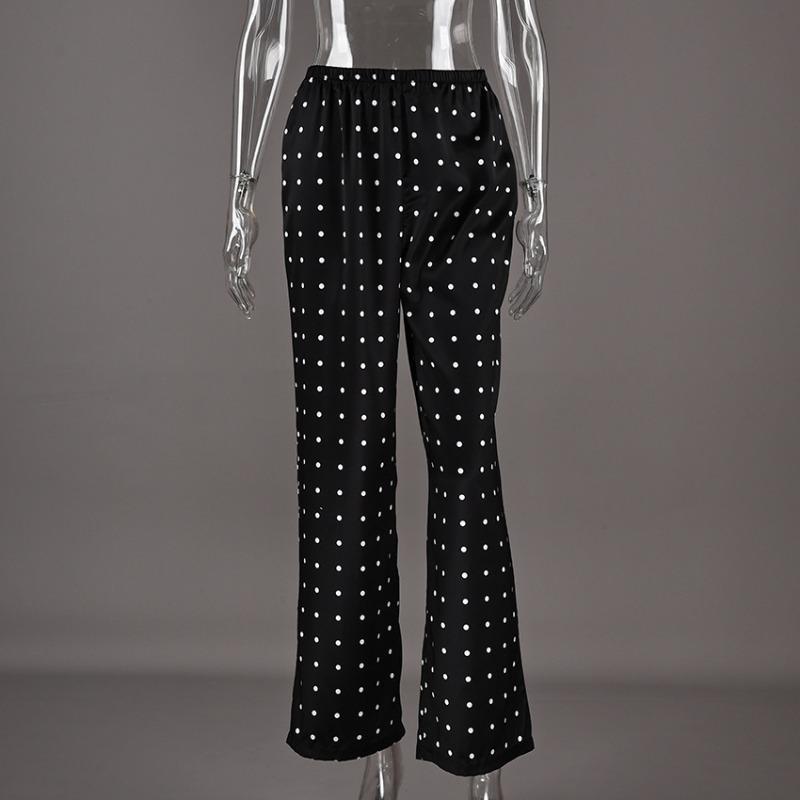 Women Elastic Waist Polka Dot Wide Leg Pants Casual Satin Trousers