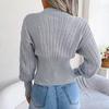 Autumn and Winter V-neck Pullover Sweater Hollow Fashion Elegant Knitted Slim Fit Solid Color Long Sleeve Tops Sexy New Short Top Women's Clothing