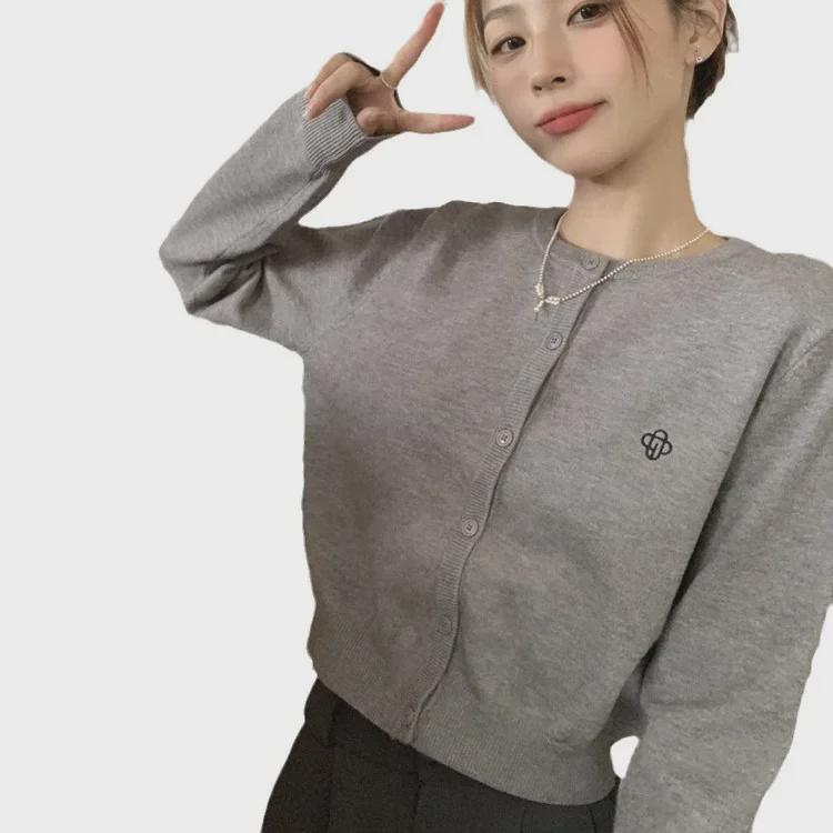 Raspberry Knitted Cardigan for Women: Korean-Style Sweater for Petite Girls, Perfect Pink Layer for Spring & Autumn