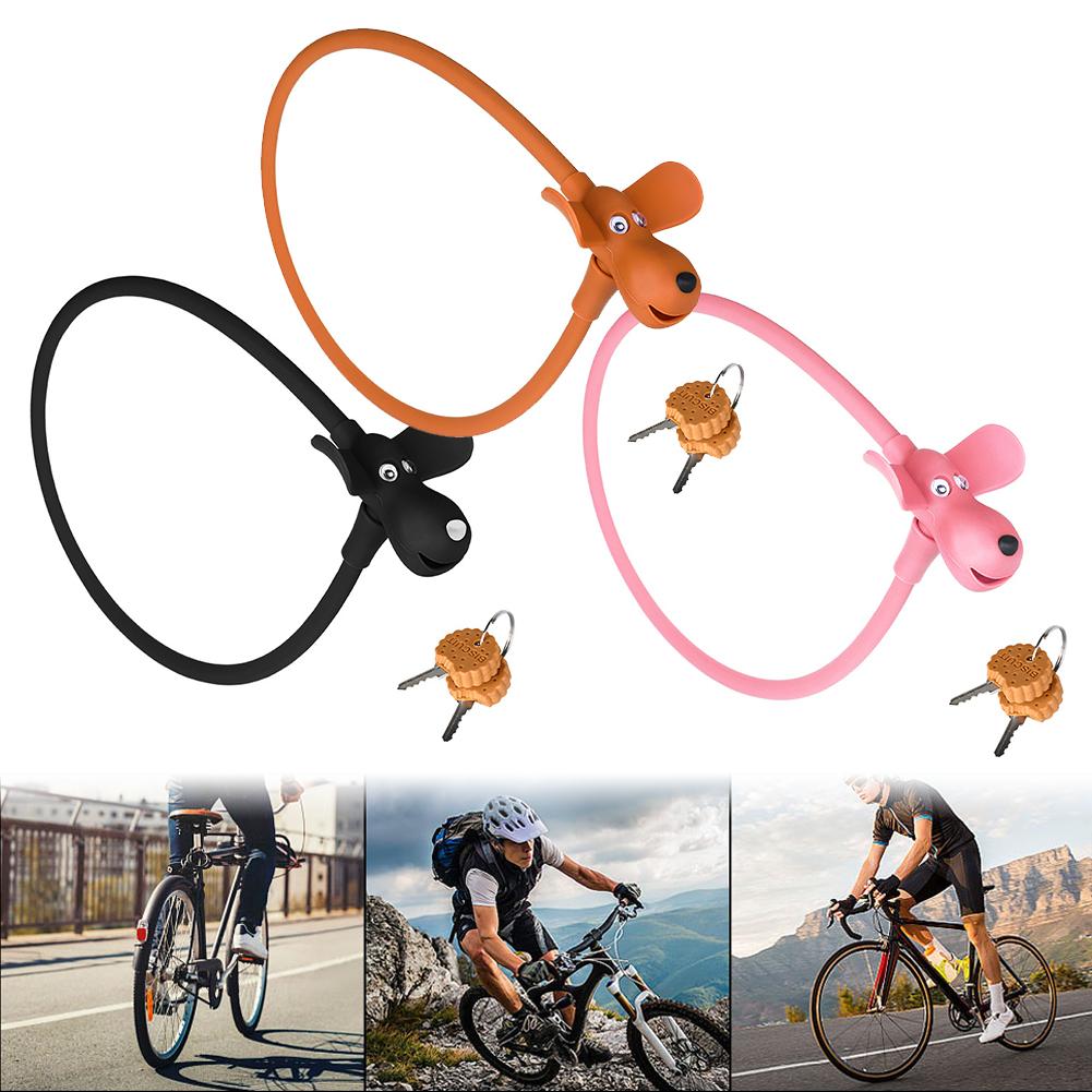 Puppy Bike Safety Lock with 2 Cookie Keys Silicone Covered Bike Lock Creative Kids Cute Cable Lock Bicycle Accessories
