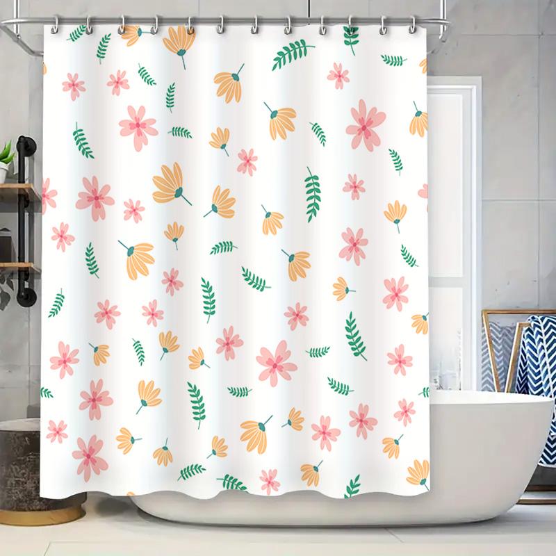 

Springtime Floral Shower Curtain Pink Yellow Flower Print For Bathroom Decor Machine Washable Fabric Available In Various Sizes W60H190(CM)-1 Pcs