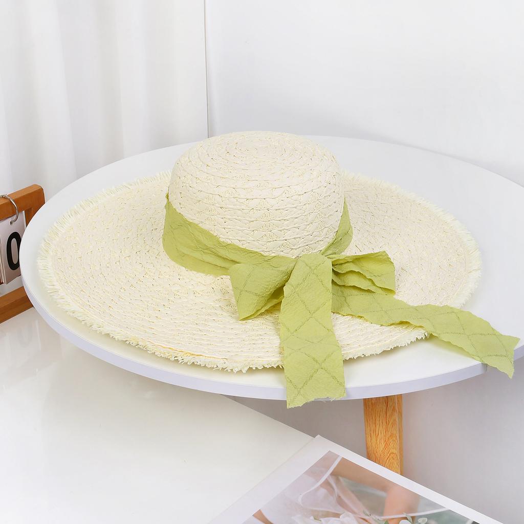 Lace Bow Straw Hat Women's Summer French Large Brim Sunscreen Hat Seaside Beach Vacation Sun Hat