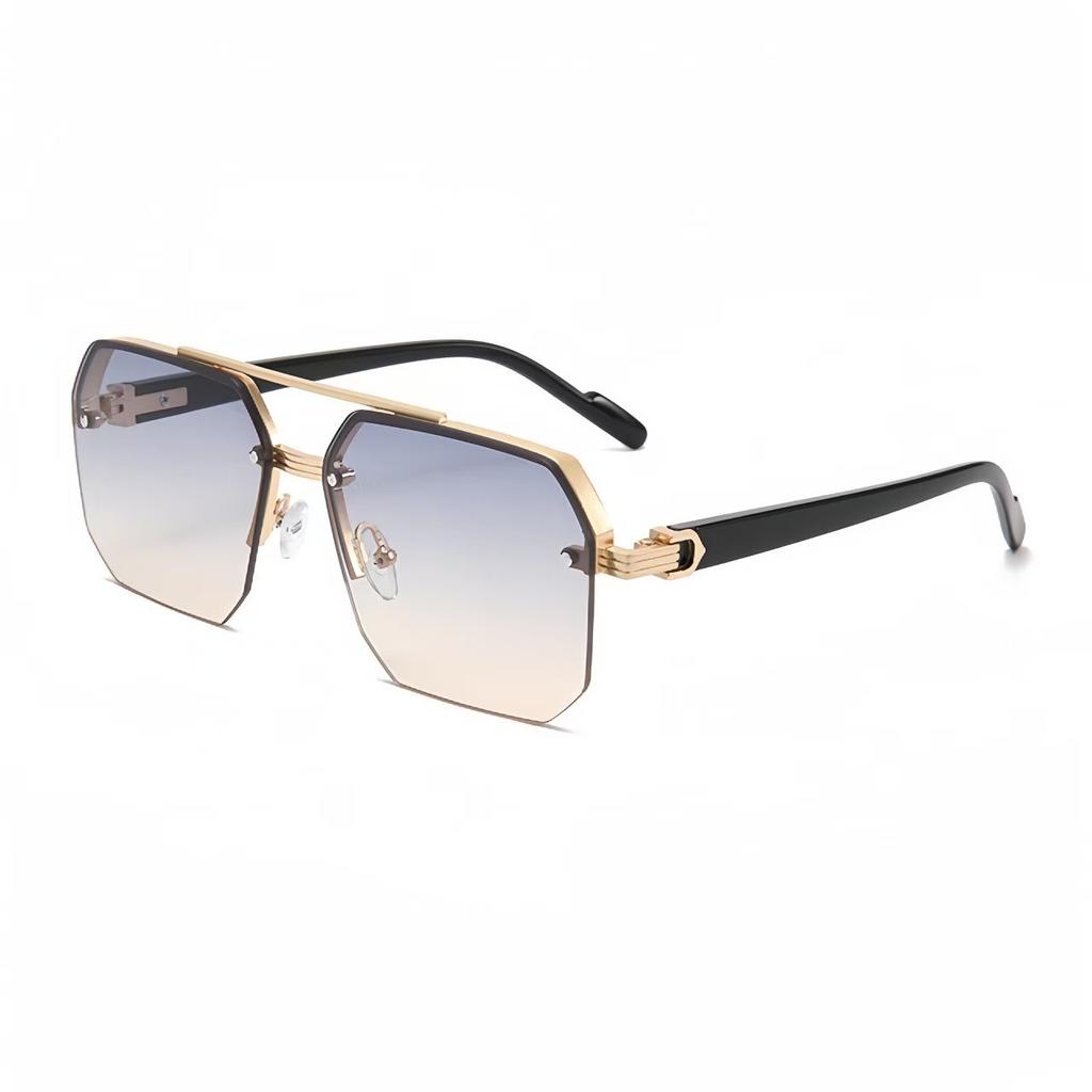 Occhiali da Sole da Uomo Metallici Quadrati Poligonali con Doppio Ponte Retro Oversize Occhiali da Sole alla Moda con Lenti Sfumate UV400 di Tendenza per Donna