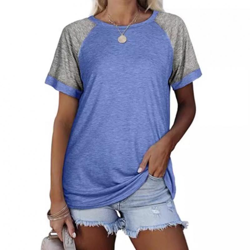 2026 Spring/Summer New Round Neck Color Block Short Sleeve Women's T-Shirt Top