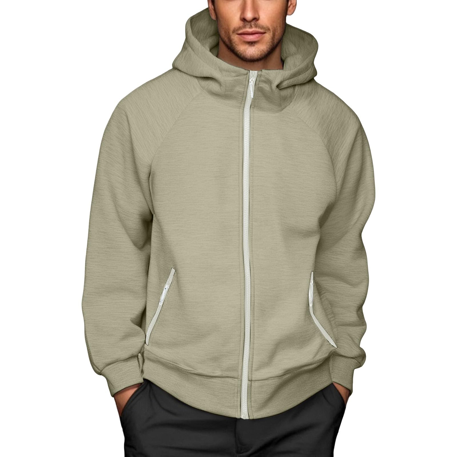 

Мужская повседневная толстовка с капюшоном на молнии, однотонная толстовка с капюшоном на молнии. XL светло-зеленый