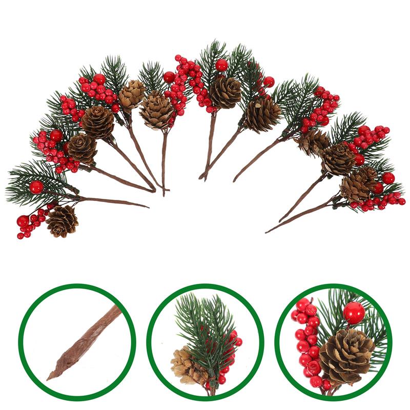 10 pz Bacche Finte Bacche di Natale Rami di Pino Rami Finti di Natale Rametti di Pino di Natale Ramo di Capodanno Per