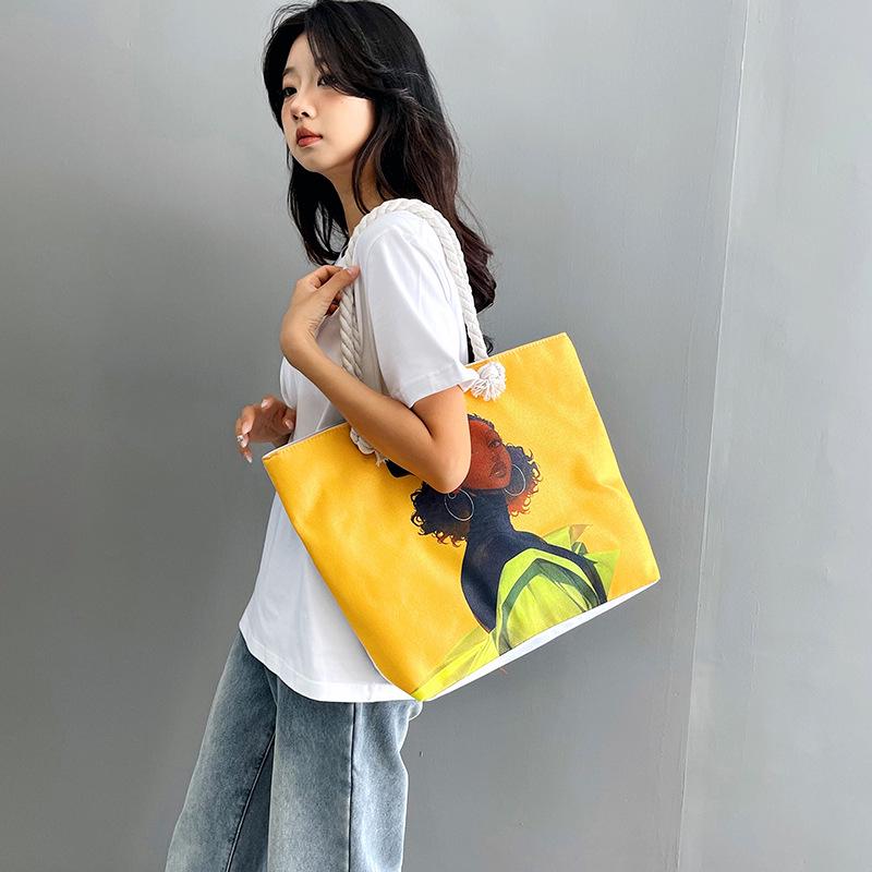 

Women s Black Beauty Print Canvas Tote Handbag 44x11x35