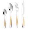 304 Stainless Steel Gold-Handled Western Cutlery: Knife, Fork, and Spoon Set for Home or Restaurant.