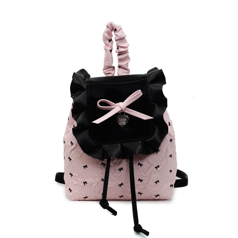 Korean Lace Plaid Backpack 2025 New Niche Design Fluffy Ruffle Edge Mini Cherry Plaid Backpack