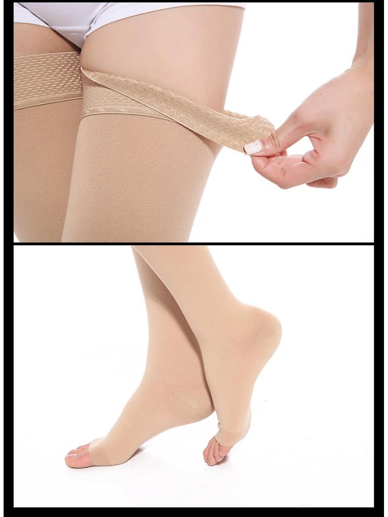 Ciorapi compresivi modelatori pentru picioare cu elasticitate ridicată, până la coapsă, cu silicon anti-alunecare, nivel de compresie 2 pentru sănătate și sport