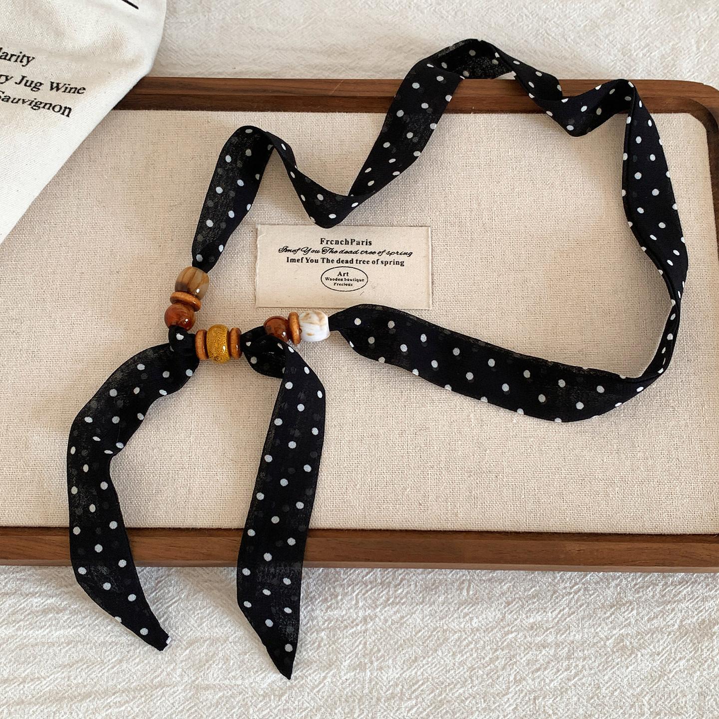 

Polka Dot Beaded Scarf Necklace for Women Niche Design Adjustable Fabric Clavicle Chain Neck Scarf Sweater Accessories
