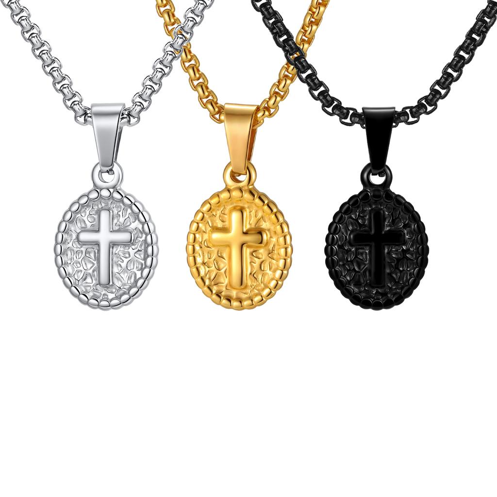 Edelstahl Kreuz Halskette für Männer Frauen, Trendige Ovale Anhänger Halskette, Religiöser Glaube Gebet Schmuck Unisex