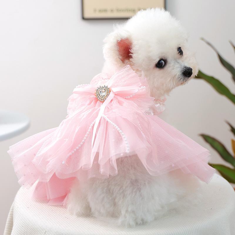 PETCIRCLE Summer Puffy Gauze Skirt Pet Clothes, Peach Bubble Cat  Dog Wedding Dress for Small Dogs Pomeranian Teddy