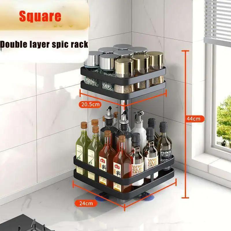 360 Degree Rotating Kitchen Spice Rack Storage Organizer Oil Salt Sauce Vinegar Bottle Holder