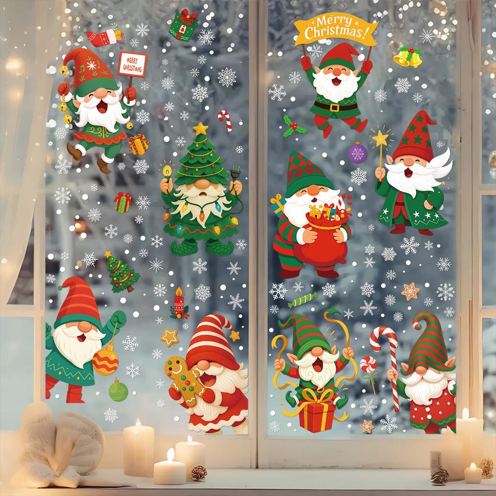 Snowflake Santa Claus Pvc Static Window Decals Set For Christmas Decorations