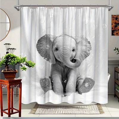 1Pc Elephant Shower Curtain With Playful Design Bathroom Decor Polyester Fabric For Bathtub Partition Drapery With 12 Hooks