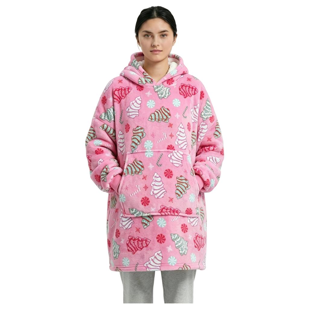 Thick Flannel Wearable Blanket Hoodie, Pullover Hooded Blanket Sweatshirt for Cozy Warm Lounging