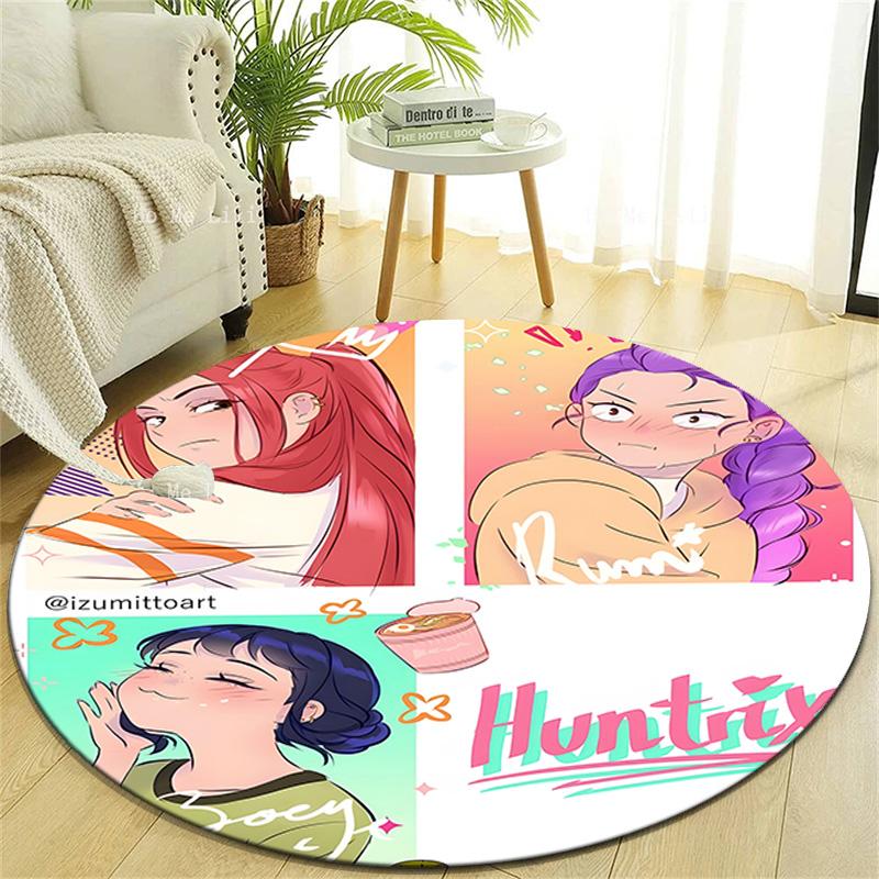 1pc KPop Demon Hunters8 Design Printed Area Round Carpet for Bedroom Living Room Home Decor Rugs Mat Non Slip Mat Rug for Bedside